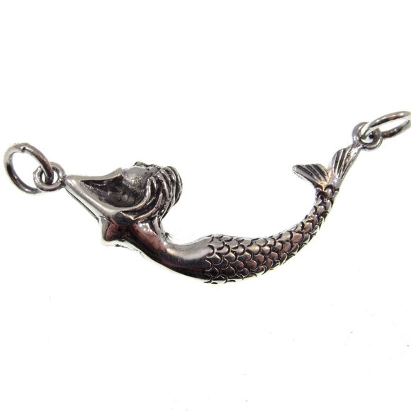 Solid 925 Sterling Silver 3D Mermaid Pendant, Atargatis Jewelry Connector Charm - Picture 4 of 8